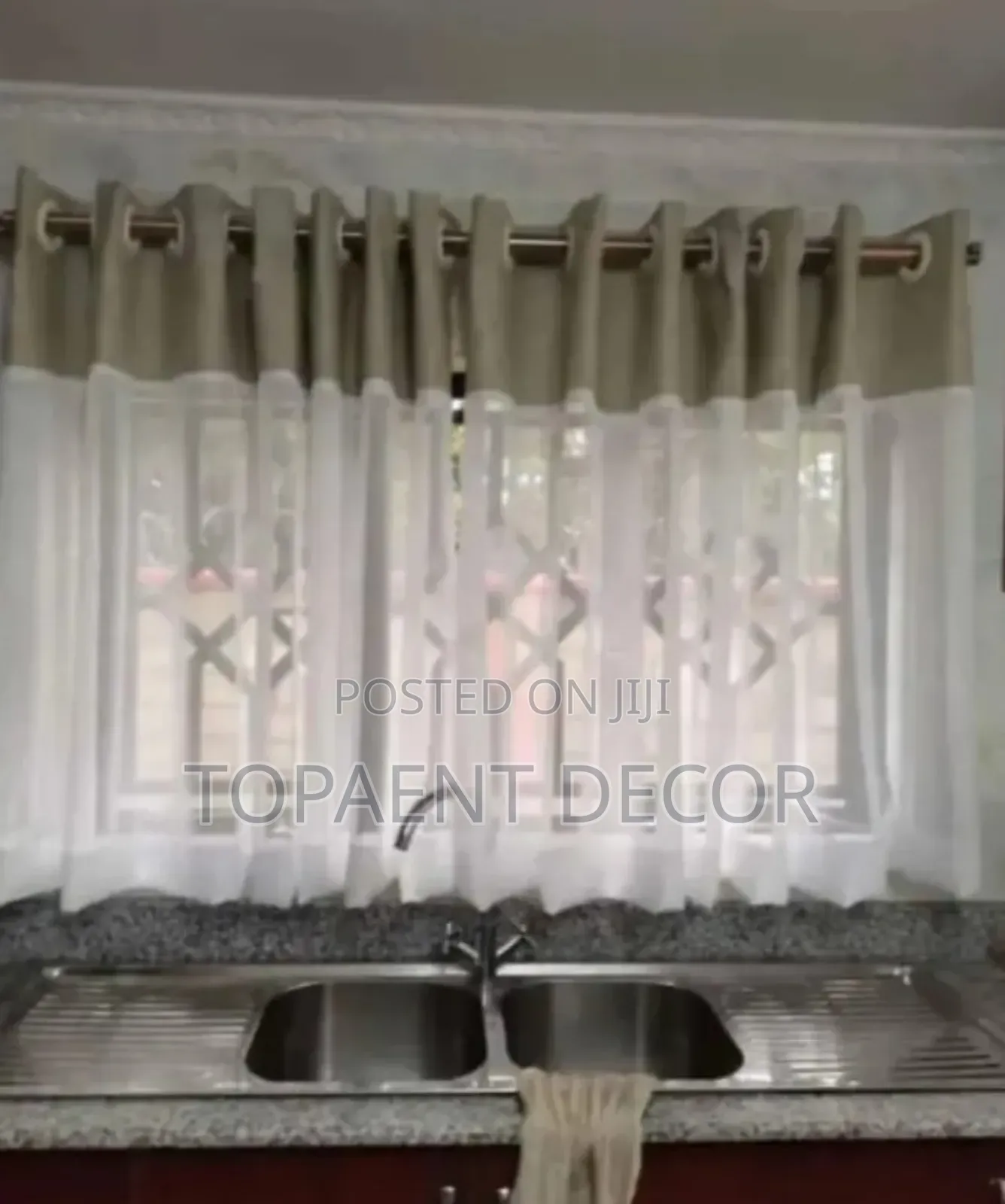 Kitchen White Sheer With Green Blend