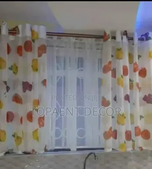 Plain White Sheer and Fruit Themed Kitchen Sheer