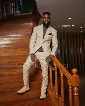 Men’S Suits Beige Checked Suit