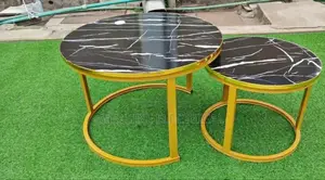 2 in 1 Glass Nesting Tables/Black Marble Coffee Table
