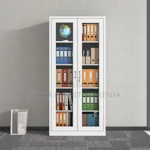 Cabinets:2-Glass Door Compact White Steel File Cabinet