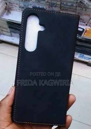 Samsung A16 Black Leather Flip Case With Kickstand & Pockets