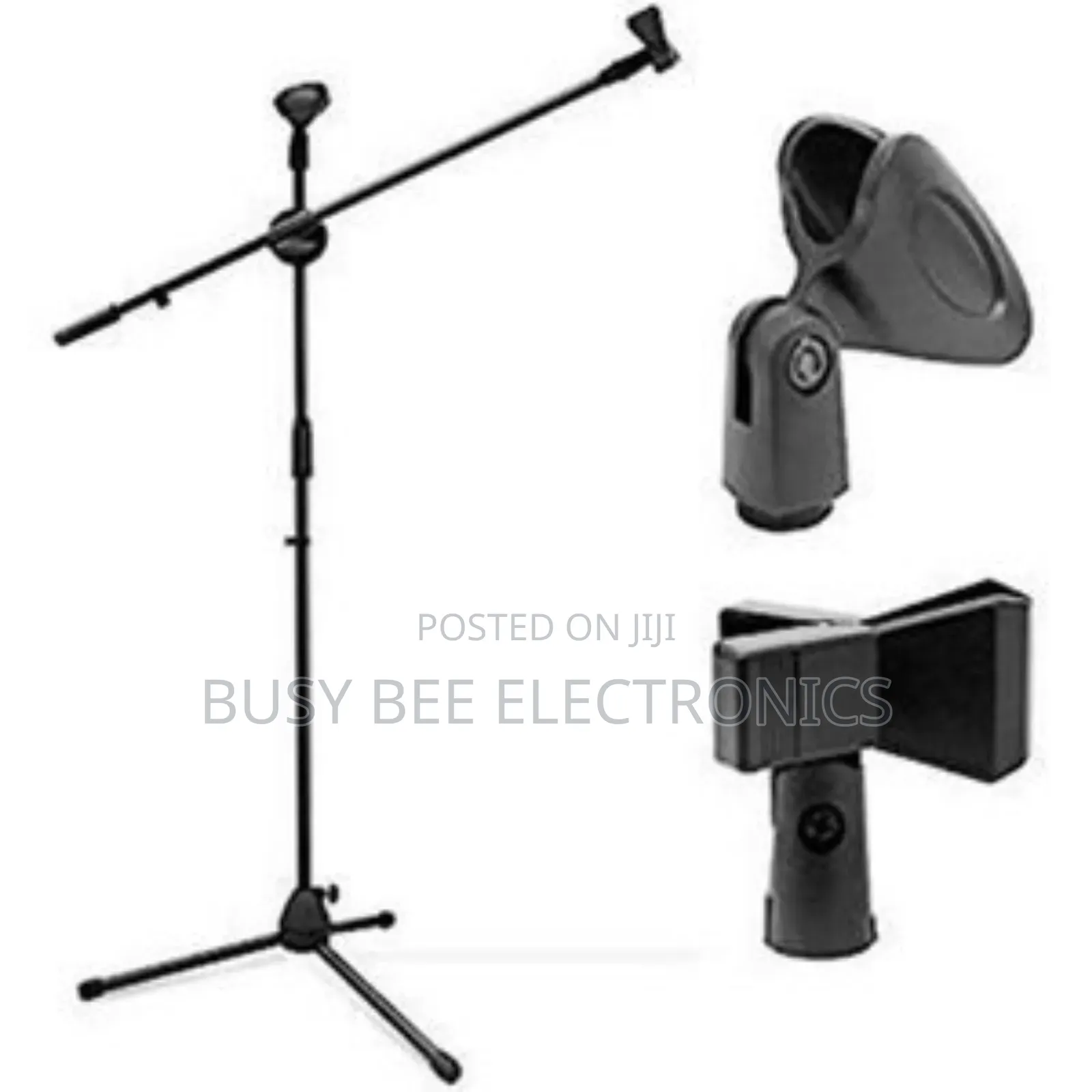 Adjustable Tripod Base Microphone Stand, With 2 Mic Holder