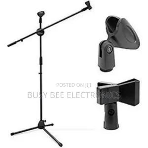Adjustable Tripod Base Microphone Stand, With 2 Mic Holder