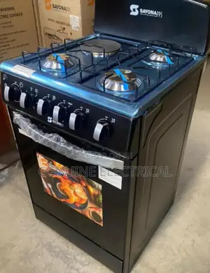 Black Sayona 3+1 Electric Plate Standing Cooker, Gas S-B