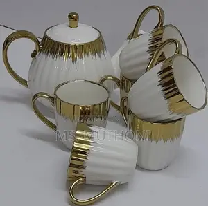 Aesthetic 7 Pc Aesthetic White /Gold Ceramic Teaset