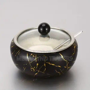 Stainless Steel Sugar Dish With Glass Lid and Spoon