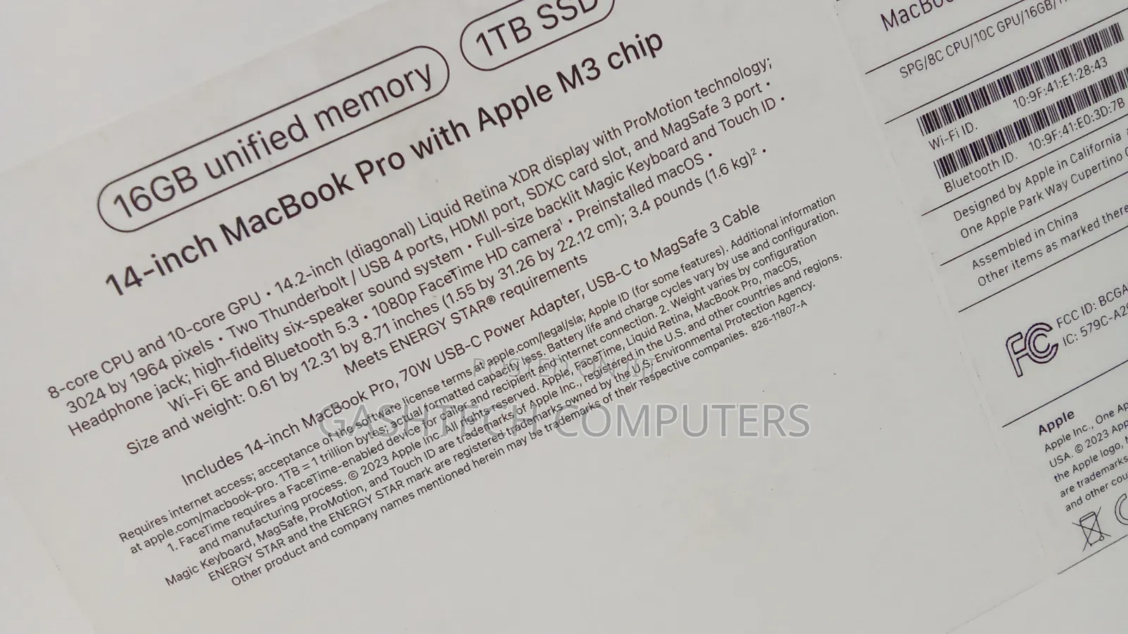 New Laptop Apple MacBook Pro 16GB Apple M3 SSD 1T