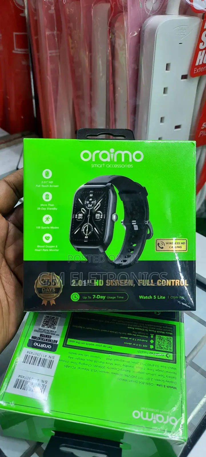 Oraimo Watch 5 Lite 2.01" HD IP68 Smart Watch.