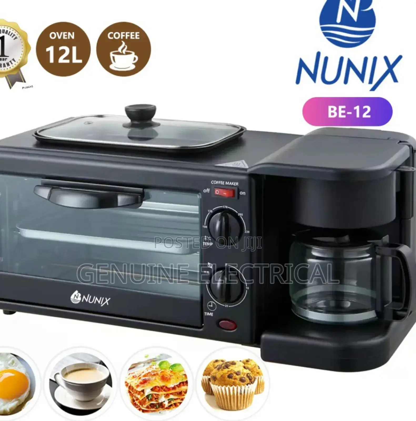 Nunix 3 in 1 Breakfast Maker; Toaster, Coffee Maker N/O