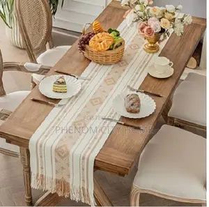 Beige and White Tasseled Table Runners Available