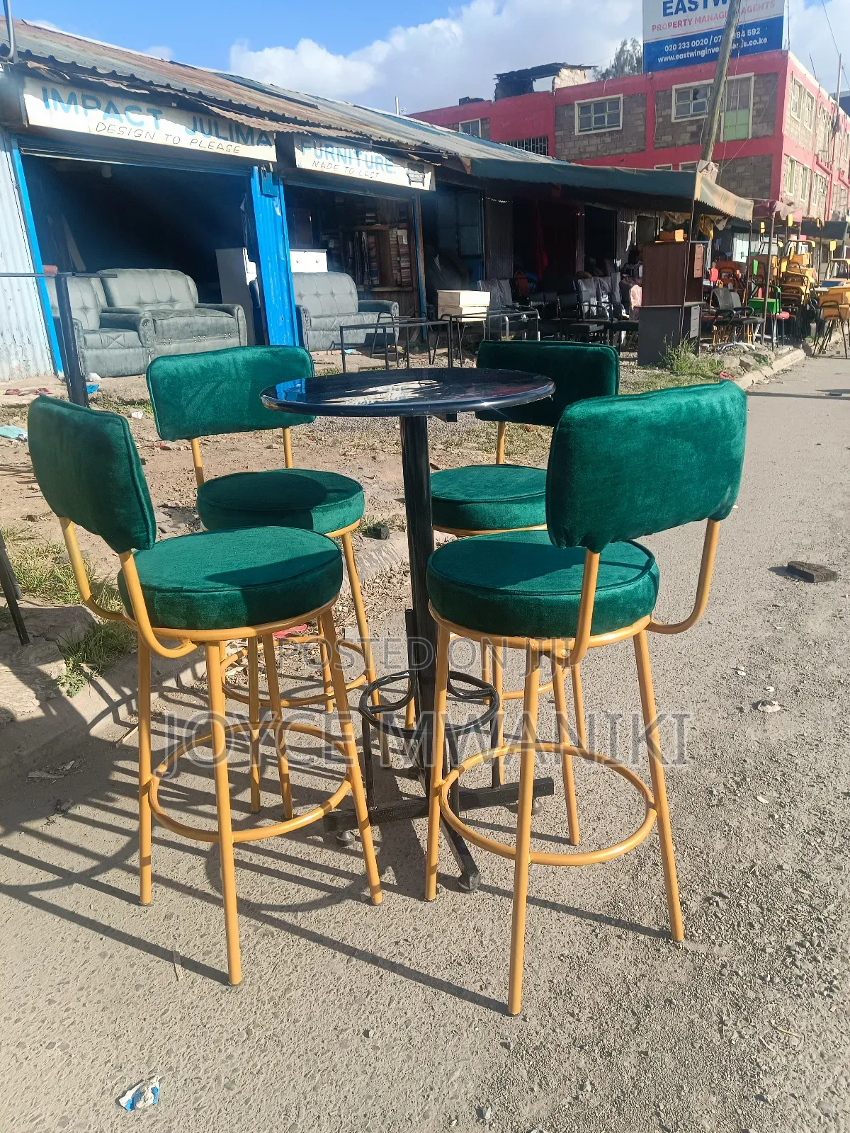 High Bar Set or Counter Set, Emarld Green Stools 