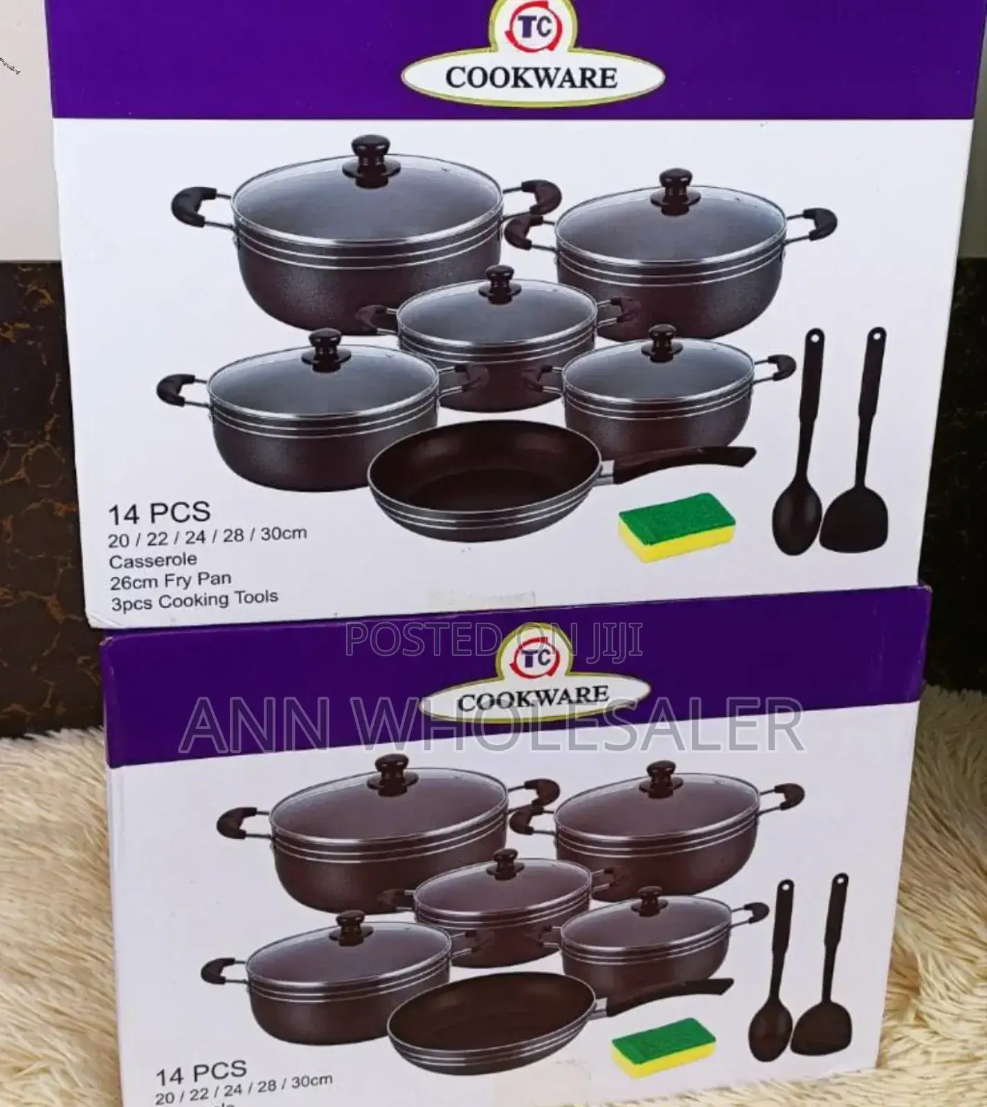TC 14 Pieces Non-Stick Black Coated Cooking Pot/Sufuria