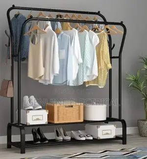 Standing Double Pole Clothing Rack With Shoes Rack S9