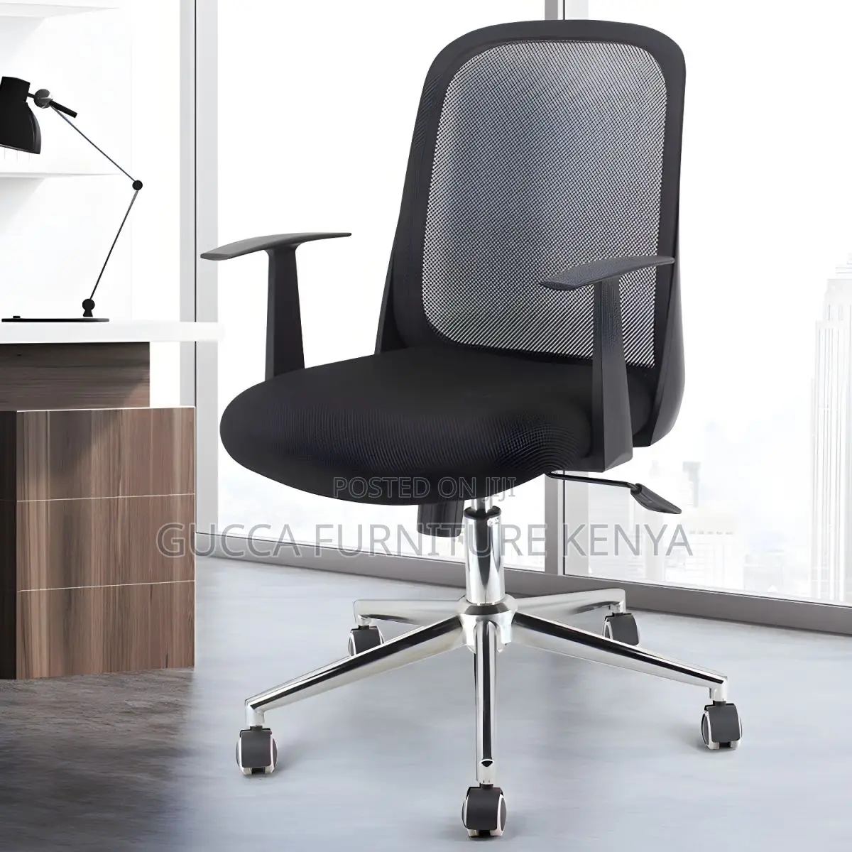 Office Chairs:Modern Office Chair Fixed Arms Mesh Shell Back