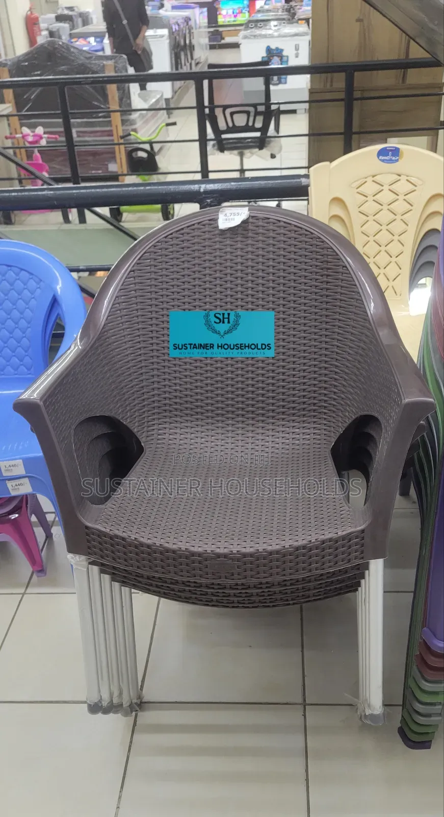 Brown Bamboo Plastic Chairs With Metallic Silver Legs