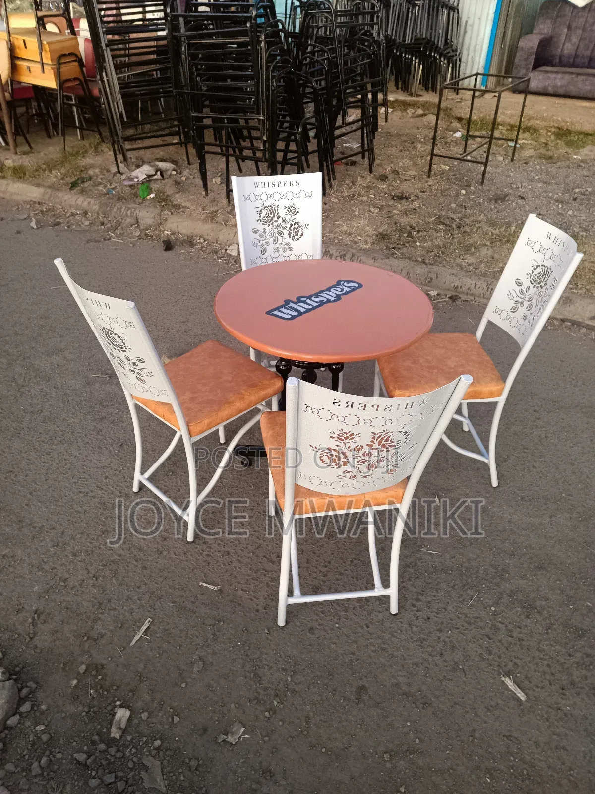 Powder Coated Antique White Laser Cut Chairs Set 