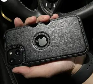 Puloka Black Logo Cut Leather Case for Apple iPhone 13
