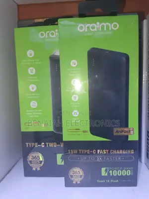 New 10000 Mah Oraimo Powerbank.Fast Charge, Type C Black