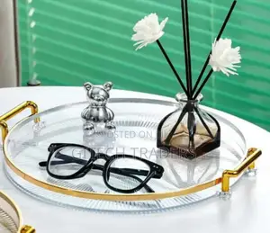 *Acrylic Round Vanity Tray With Gold Handles