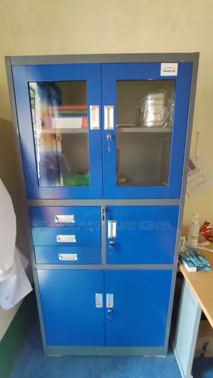 Cabinets: Blue Metallic 2-Door Storage Cabinet With Safe