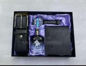 4 in 1 Black Leather Men's Gift Set