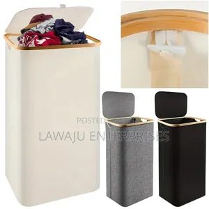 White Bamboo Foldable Laundry Basket With Lid