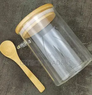 *Glass Spice / Storage Jar With Spoon and Bamboo Lid