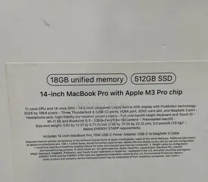 New Laptop Apple MacBook Pro 18GB Apple M3 SSD 512GB
