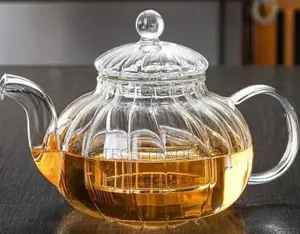 Stripped High Borosilicate Glass Tea/Coffee Pot