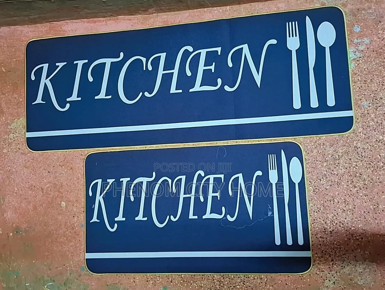 Black Printed Rubber Bottom Kitchen Mats