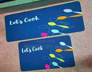 Black Printed Rubber Bottom Kitchen Mats