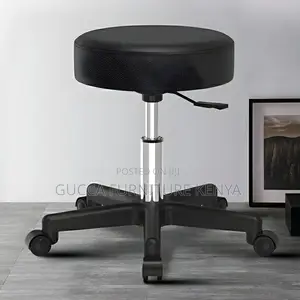 Home Chairs: Modern Sleek Black Faux Leather Round Stool