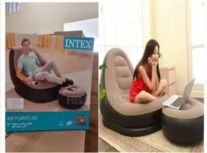 Inflatable Seat With Foot Rest and a Pump