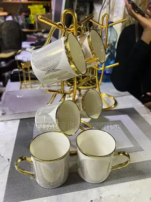 6pcs Ceramic Mugs With Gold