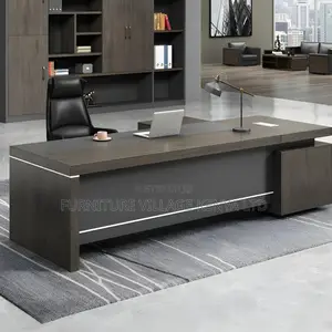 Modern Grey L-Shape Executive Desk With Pedestal Base