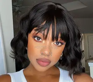 12 Inch Wavy Bob Semi Human Wig With Bangs and Without Bangs