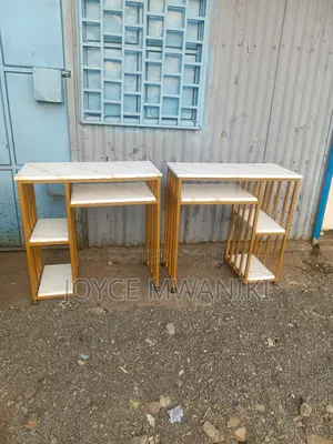 2 Manicure Marble Tables, With Shelves Gold and White 