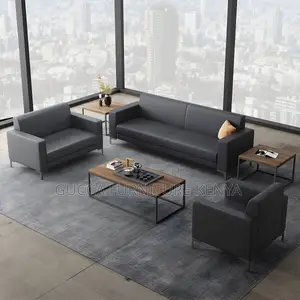Sofas: Office Black 5-Seater Square Arm Sofa Set