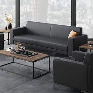 Sofas: Office Black 5-Seater Square Arm Sofa Set