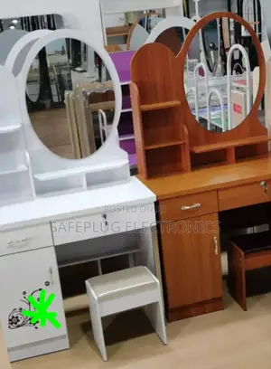 Executive White Dressing Table With Mirror Stool