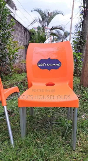 Front and Back Plastic Chairs With Metal Legs