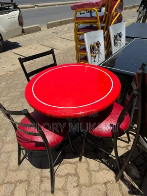 Red Round Marble Table And Chairs Set