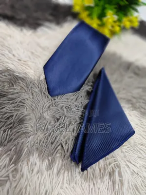 Navy Blue Tie With Pocket Square