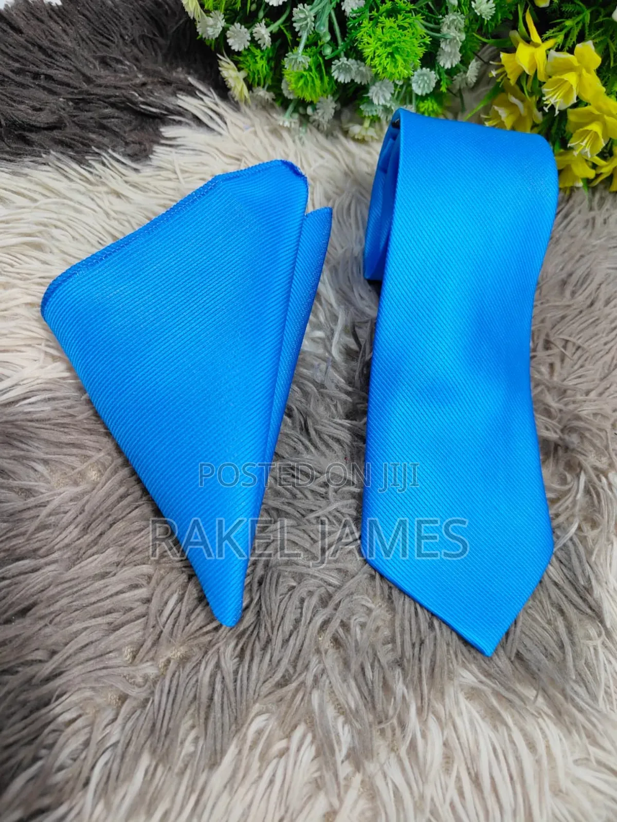 Navy Blue Tie With Pocket Square