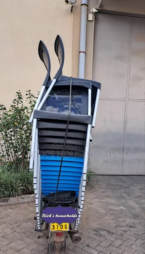 Blue and Black Armless Plastic Chairs With Metal Legs