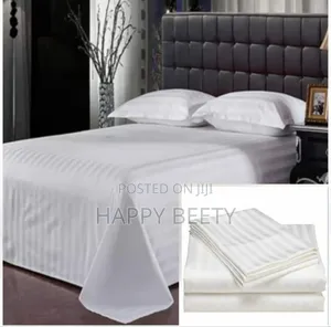 Quality Stripped White Cotton Bedsheet Set