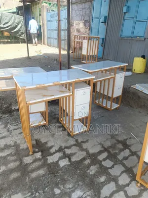 Manicure Marble Tables, White/ Gold With Drawers ,