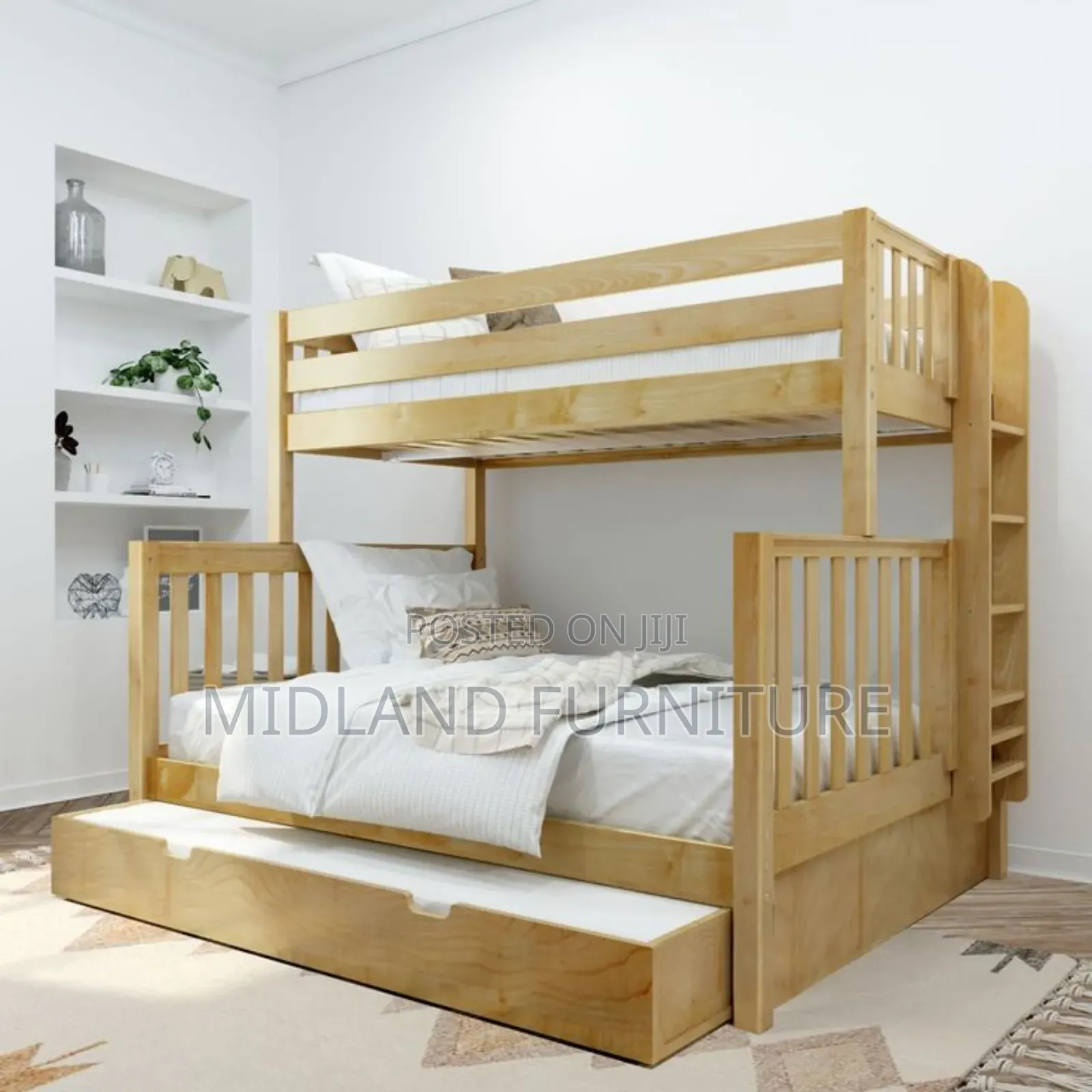 Mahogany Deck,Er/ Hardwood Tripple Bunk Bed With Pullout Bed