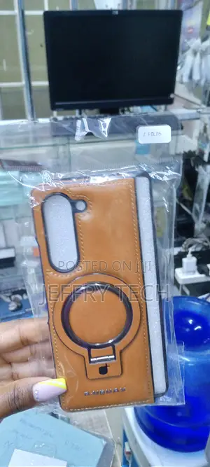 Leather Magnetic Case With Stand for Samsung Z Fold 5-Brown